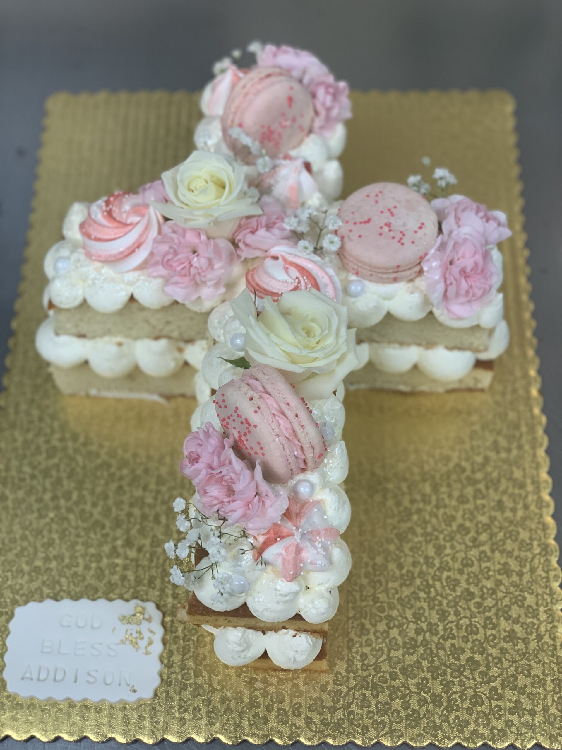 Floral & Macs Cross Cake - Chrusciki Bakery