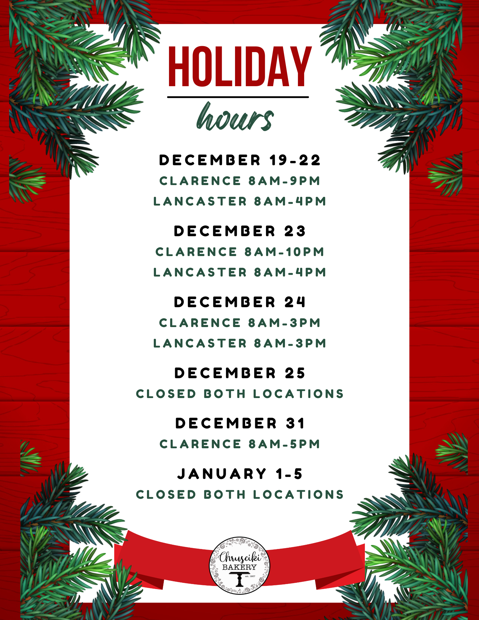 Holiday Hours